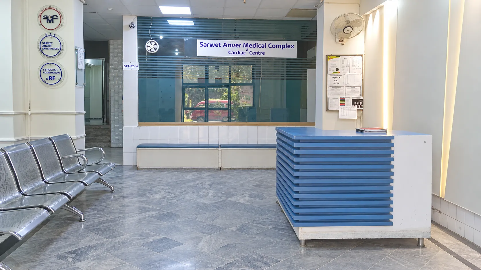 Reception desk and waiting area at Sarwet Anver Medical Complex